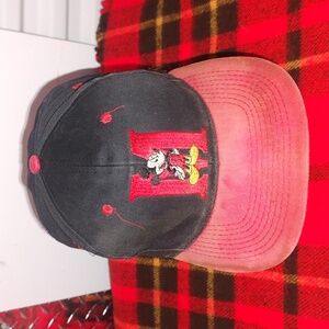 Vtg Mickey Unlimited Mickey Mouse Embroidered Snapback Red Blk Hat Cap